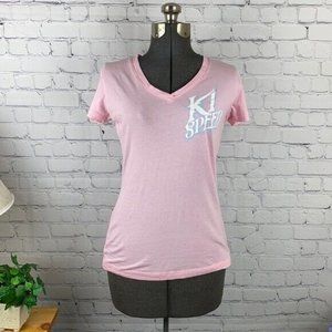 K1 Speed Racegear Womens Fitted Tee Shirt Size Large Pink V-Neck